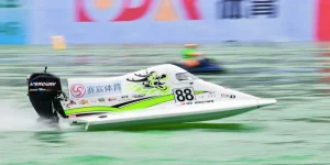 China Formula F4 powerboat racing at the China Powerboat League Pengshui Grand Prix, Mercury outboard visible