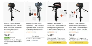 Budget Chinese outboard motor listings on Amazon including Hangkai-branded units