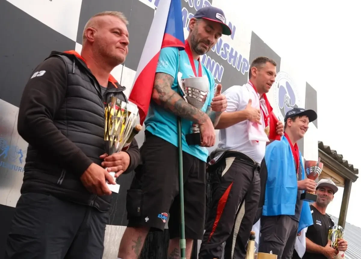 Erko Aabrams, fourth from left, on the F-500 European Championship podium at Lake Harku