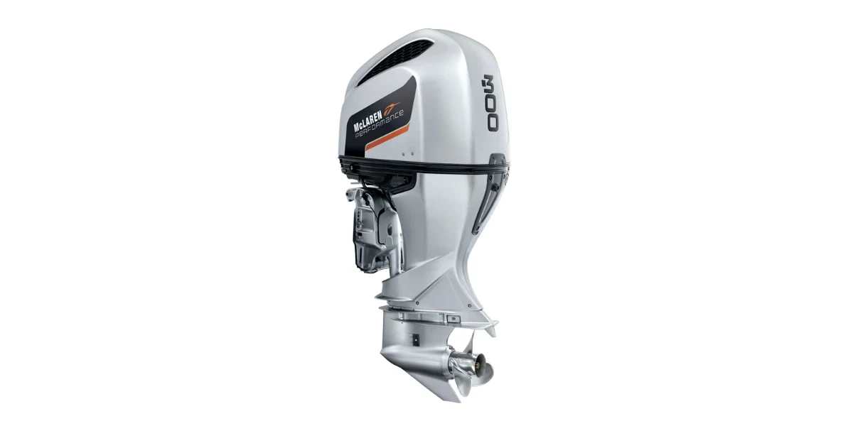 Honda McLaren Performance M300 outboard engine studio shot