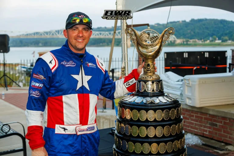 Jimmy Shane with the Gold Cup trophy after winning the 2026 APBA Gold Cup at Madison