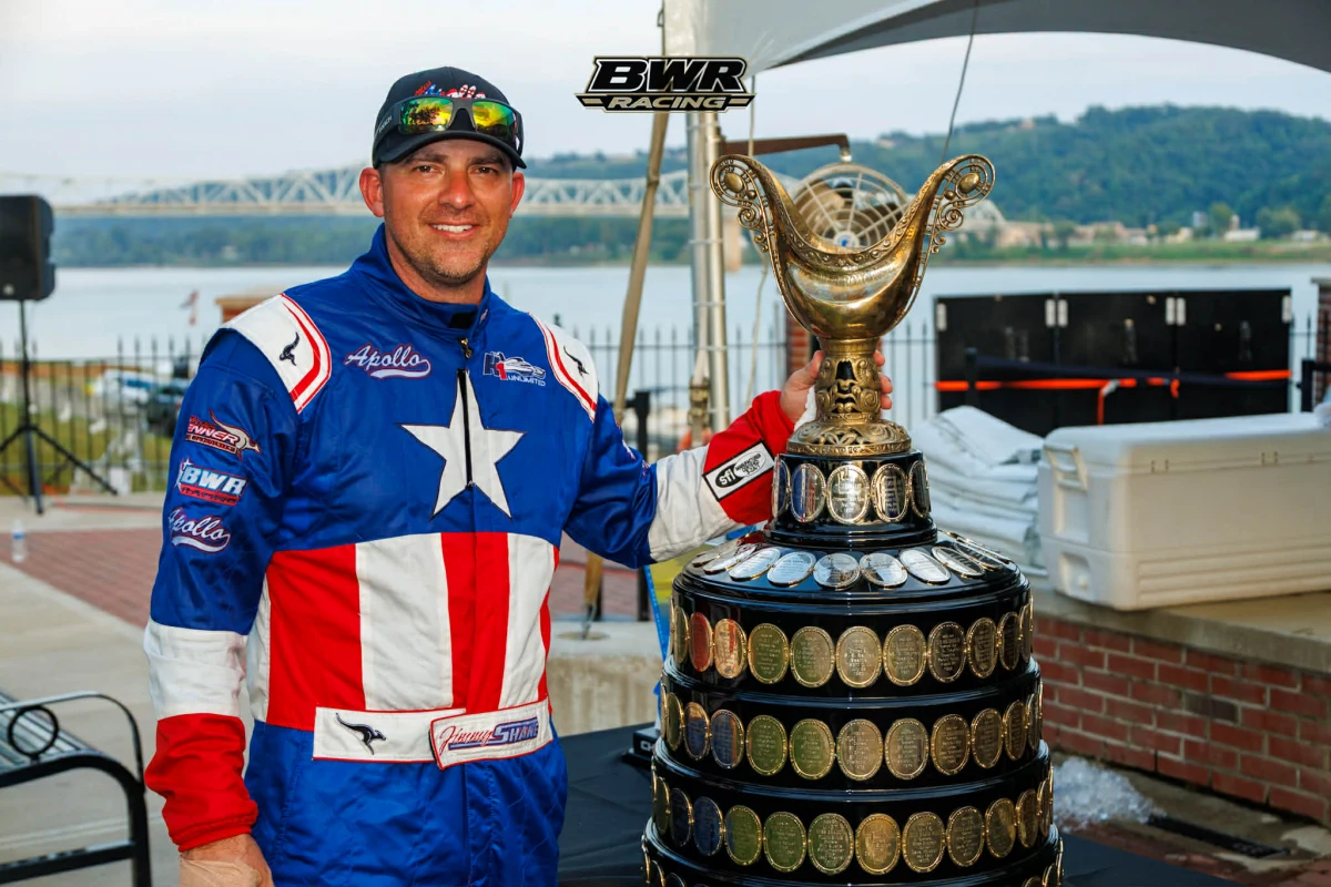 Jimmy Shane with the Gold Cup trophy after winning the 2026 APBA Gold Cup at Madison