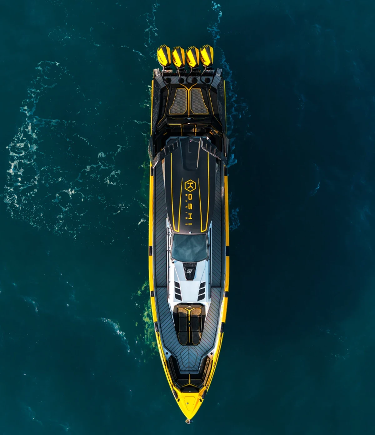 Overhead view of the Koshi 51 showing the full-carbon hull and deck layout