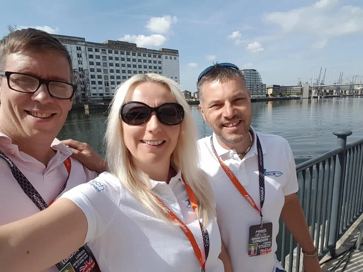 Matthew Read, Mel Raven and Jason Mantripp at the F1H2O Grand Prix of London, June 2018