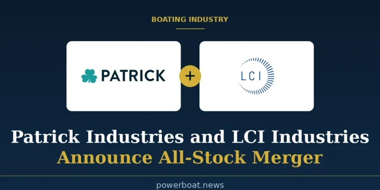 Patrick Industries and LCI Industries logos side by side with a gold merger badge, announcing an all-stock merger