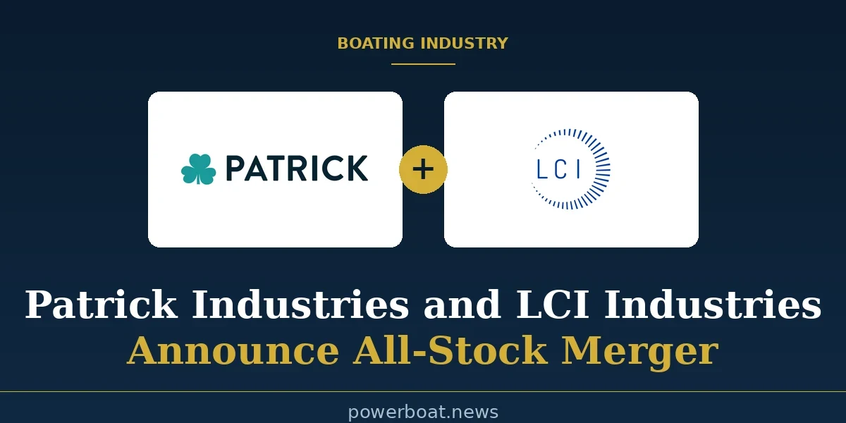 Patrick Industries and LCI Industries logos side by side with a gold merger badge, announcing an all-stock merger