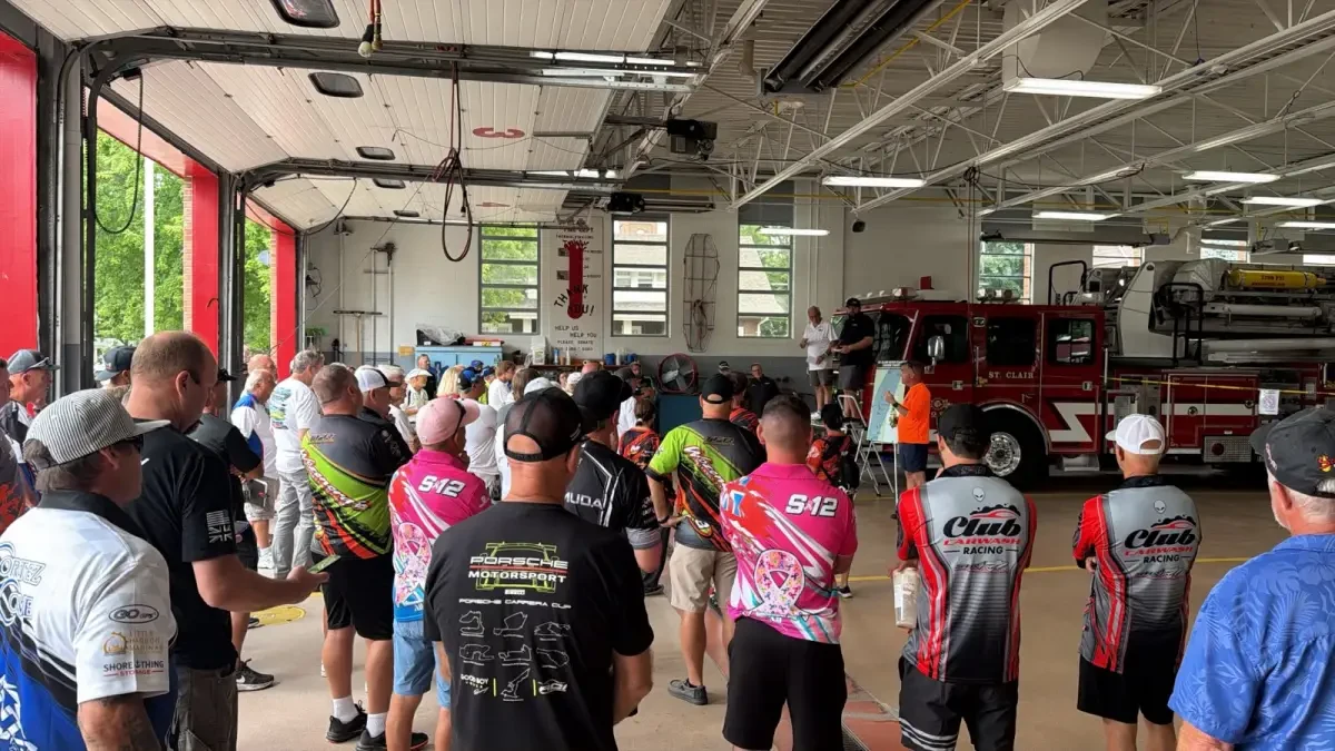 Drivers briefing at St. Clair Fire Station ahead of the St. Clair River Classic 2026