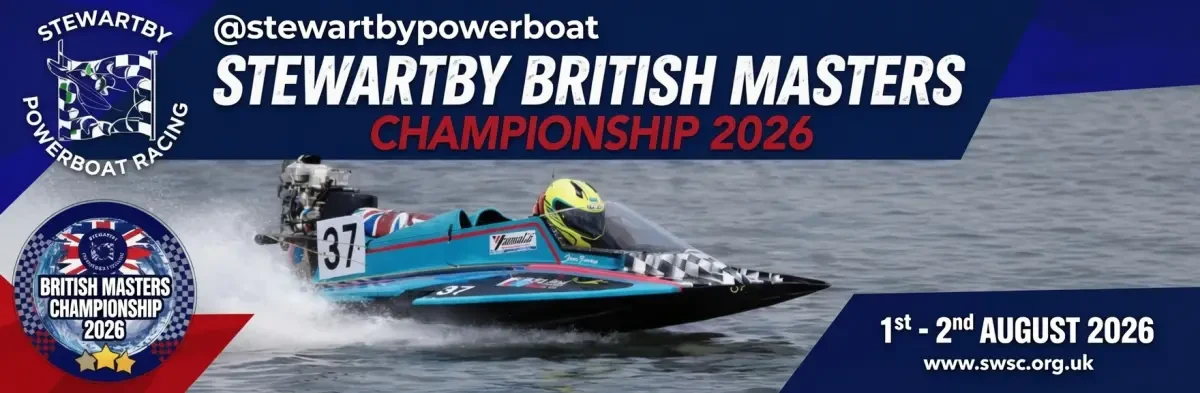 Stewartby British Masters Championship 2026 promotional banner featuring boat number 37