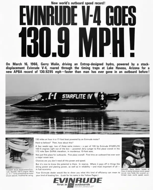 Starflite IV hydroplane on Lake Havasu during its 130mph record run in March 1966