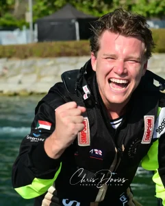 Adam Wrenkler celebrates after winning Grand Prix of Italy 1 at Viverone, round three of the UIM F4 World Championship 2026