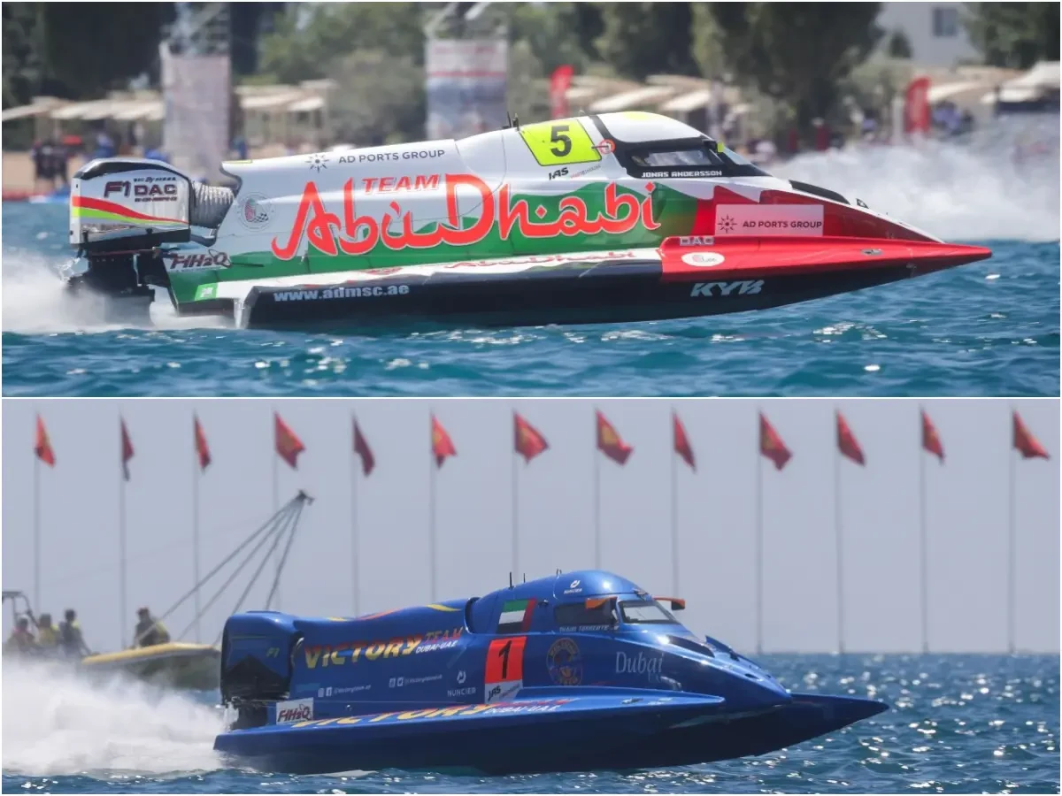 Jonas Andersson, Team Abu Dhabi (top) and Shaun Torrente, Victory Team (bottom), sprint race winners at the F1H2O Grand Prix of Kyrgyzstan
