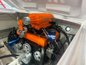 Twin Mercury Racing 700 SCi supercharged engines installed in Dean Stoneman's Lightning Strikes Donzi hull