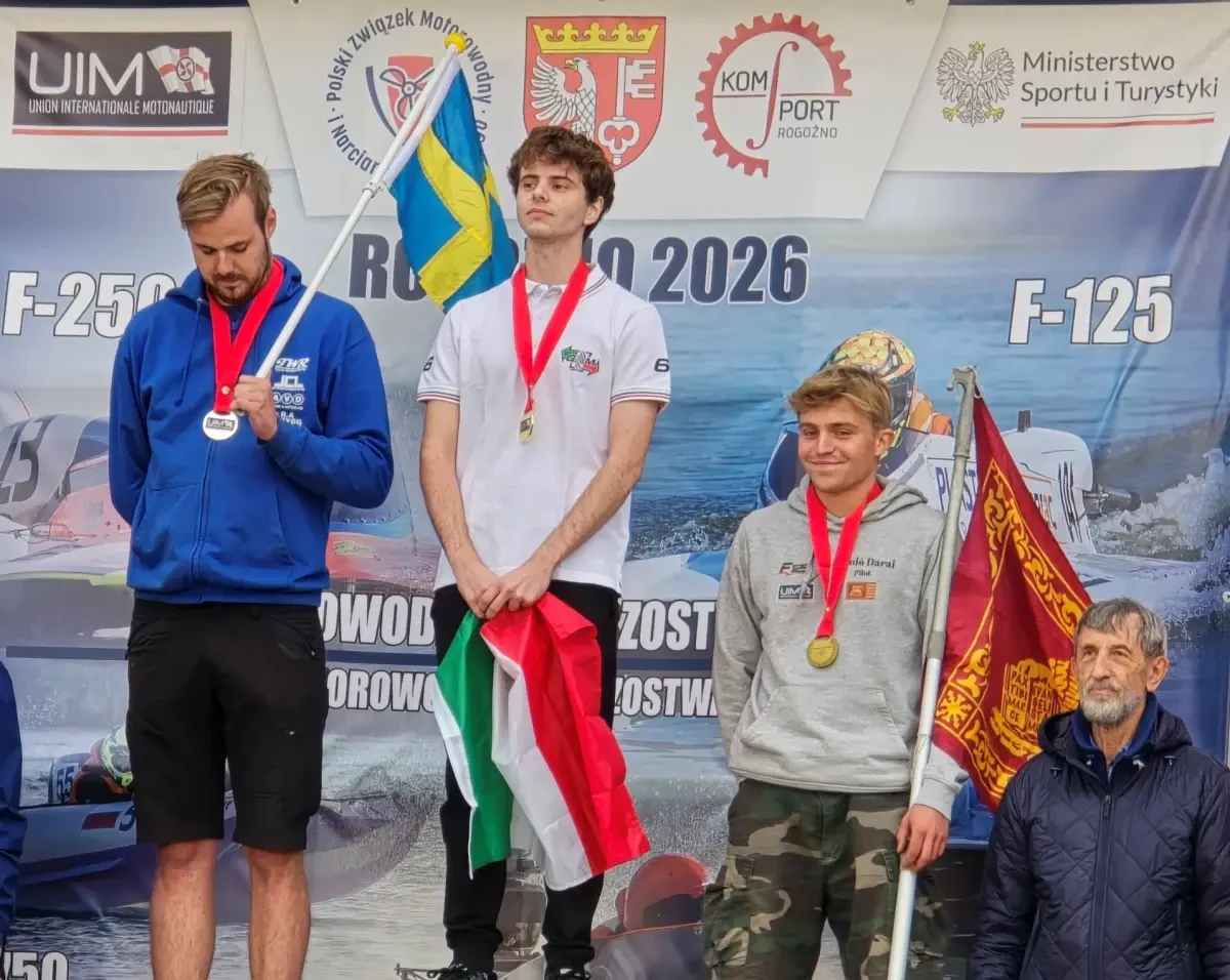 Gabriele Rossi, Tobias Wahlsten and Nicolo Darai on the F-125 podium at Rogozno 2026