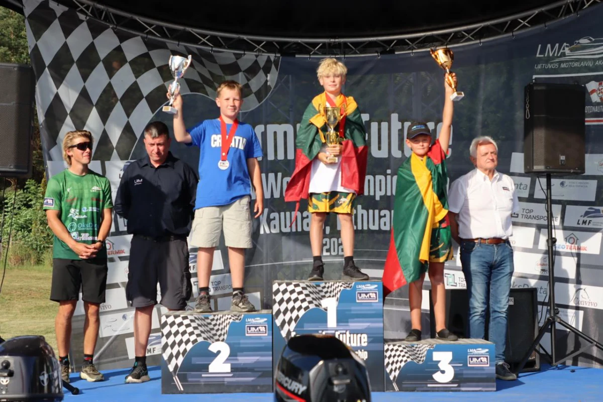 Class 2 podium at the Formula Future World Championship in Kaunas, with Sudan's Aronas Riabko in first