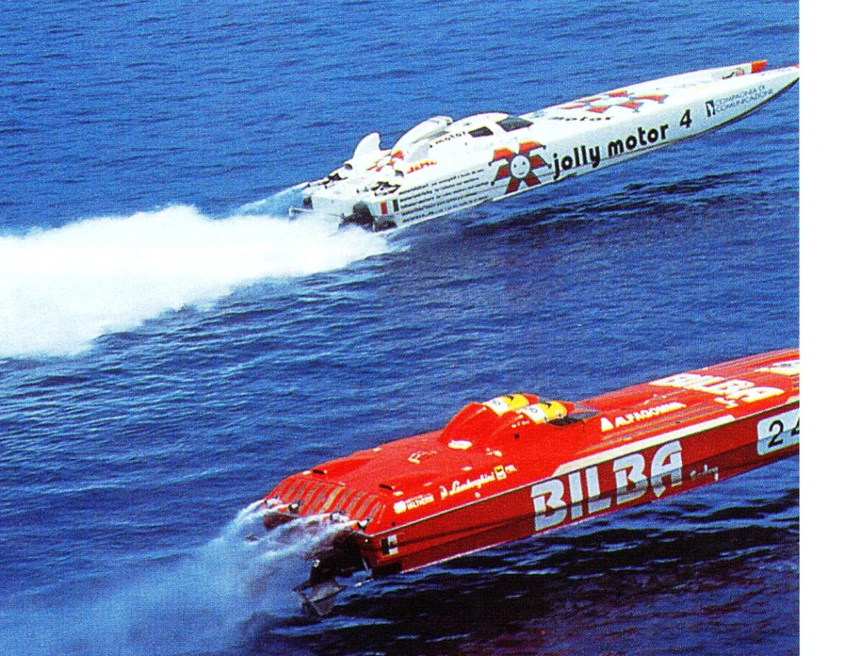 Jolly Motors 4 leads Bilba Cadey during the 1995 Montecristo Cup off Havana