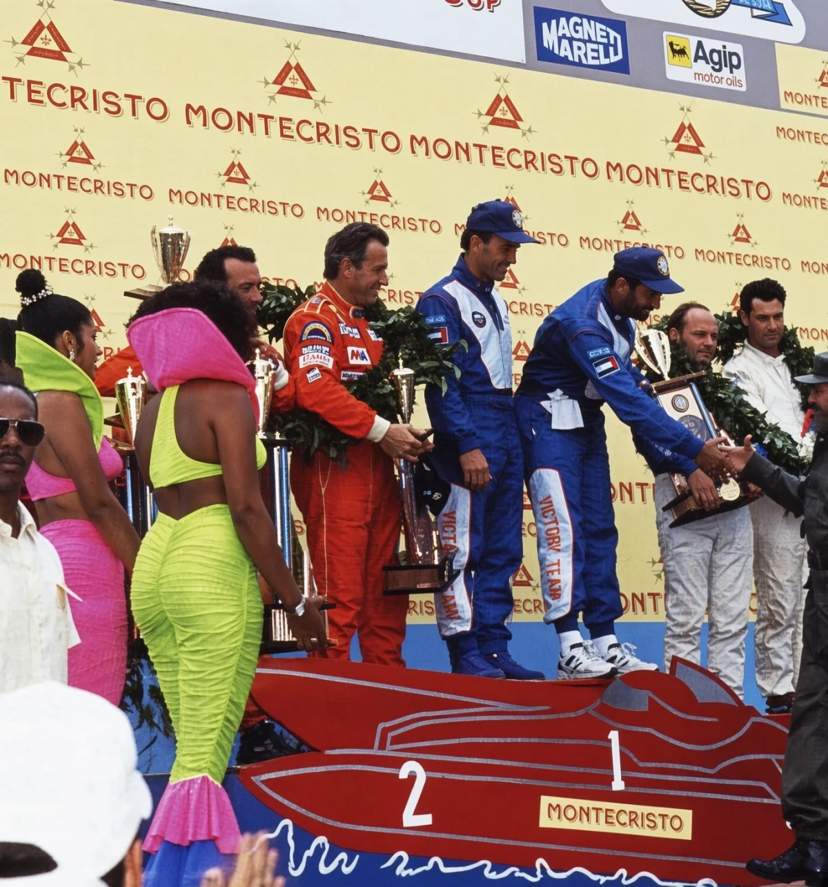 Felix Serralles and Saeed Al Tayer are presented with the Montecristo Cup on the podium in Havana, 1995