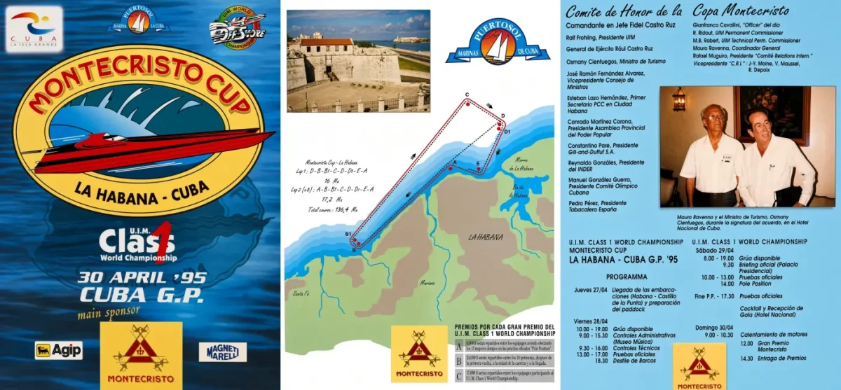 Official 1995 Montecristo Cup event programme, La Habana Cuba, showing the race course map and the Comite de Honor