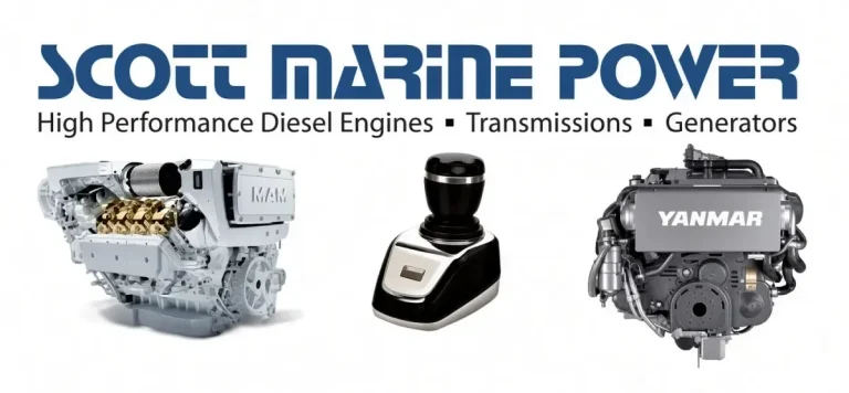 Scott Marine Power logo, high performance diesel engines, transmissions and generators