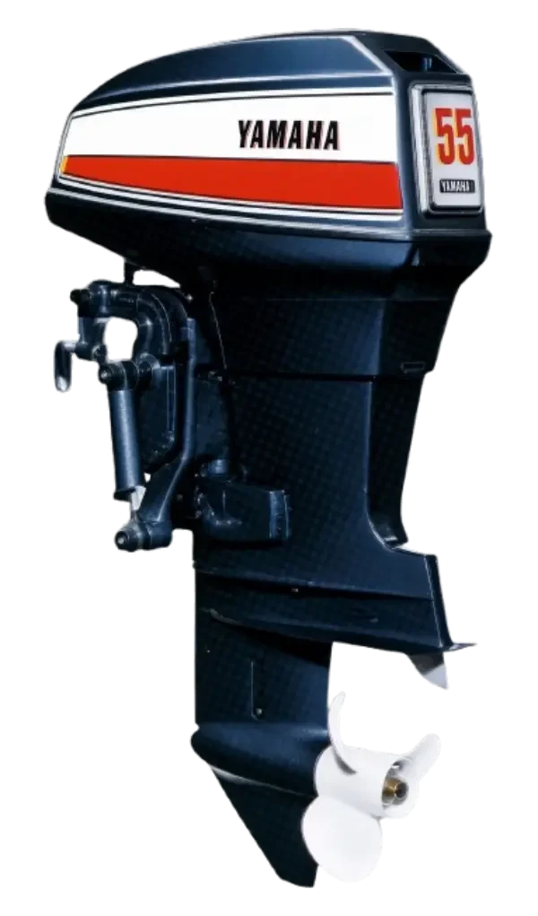A vintage Yamaha 55hp two-stroke outboard motor
