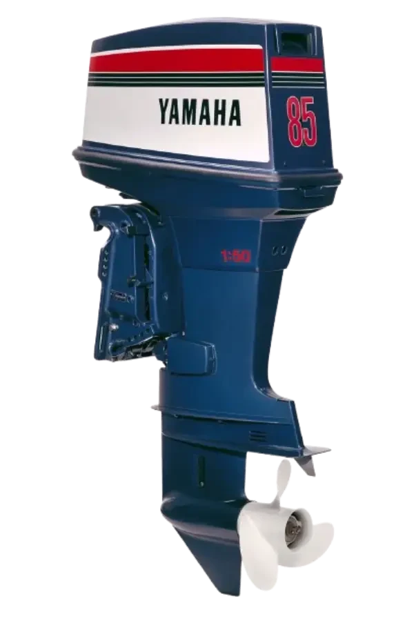 A vintage Yamaha 85hp two-stroke outboard motor