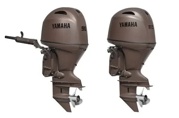 Yamaha F90 and F115 modern four-stroke outboard motors side by side
