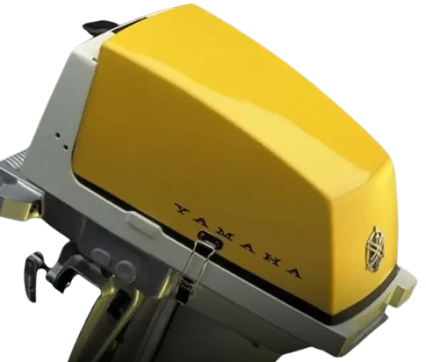 A vintage Yamaha outboard with the distinctive yellow cowling that gave the P3 its nickname