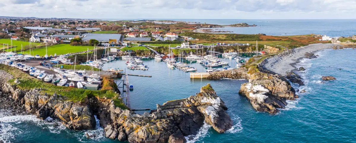 Aerial view of Beaucette Marina, Guernsey