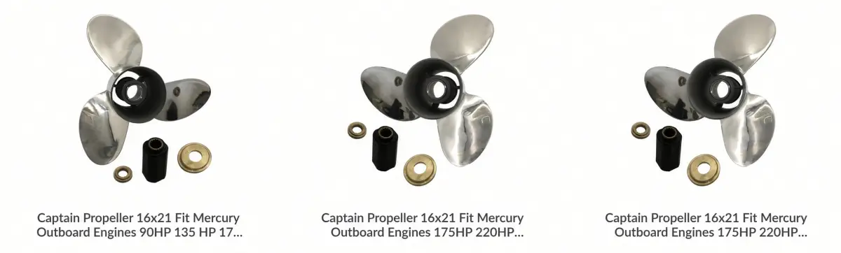 Captain Propeller product lineup — stainless steel outboard propellers with hub kit hardware