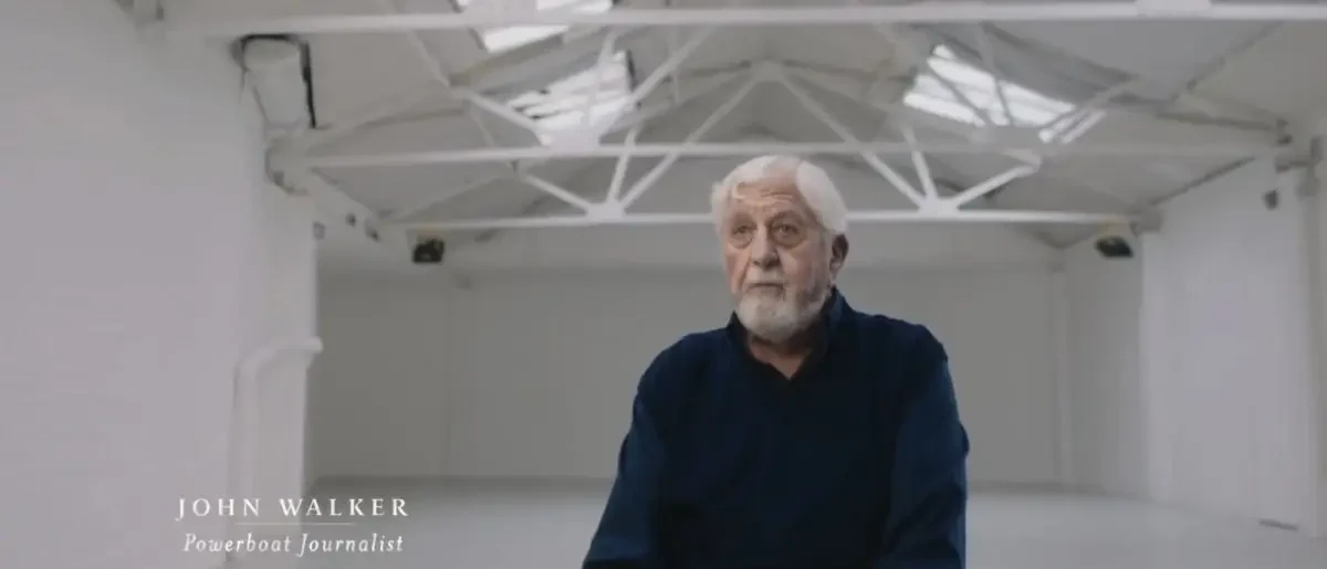 John Walker, powerboat journalist, as he appeared in the Sky Sports documentary Villeneuve Pironi: Racing's Untold Tragedy