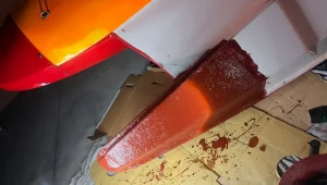 New front sponson section moulded for Mathilda Wiberg's UIM F2 boat after Peso da Régua collision damage