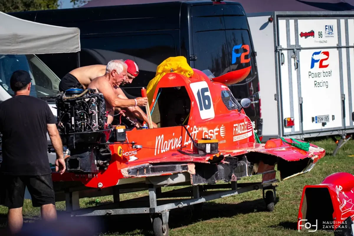 Romain Nedelec's damaged Shark Racing Team boat after the San Nazzaro accident