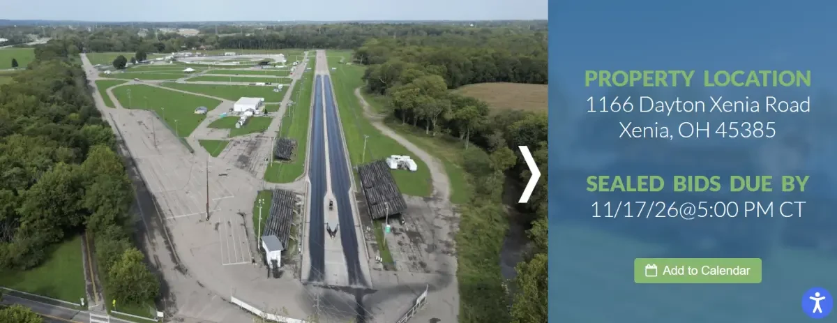 Aerial view of Darana Raceway, formerly Kil-Kare Raceway, in Xenia, Ohio, from its Tranzon Atlas auction listing