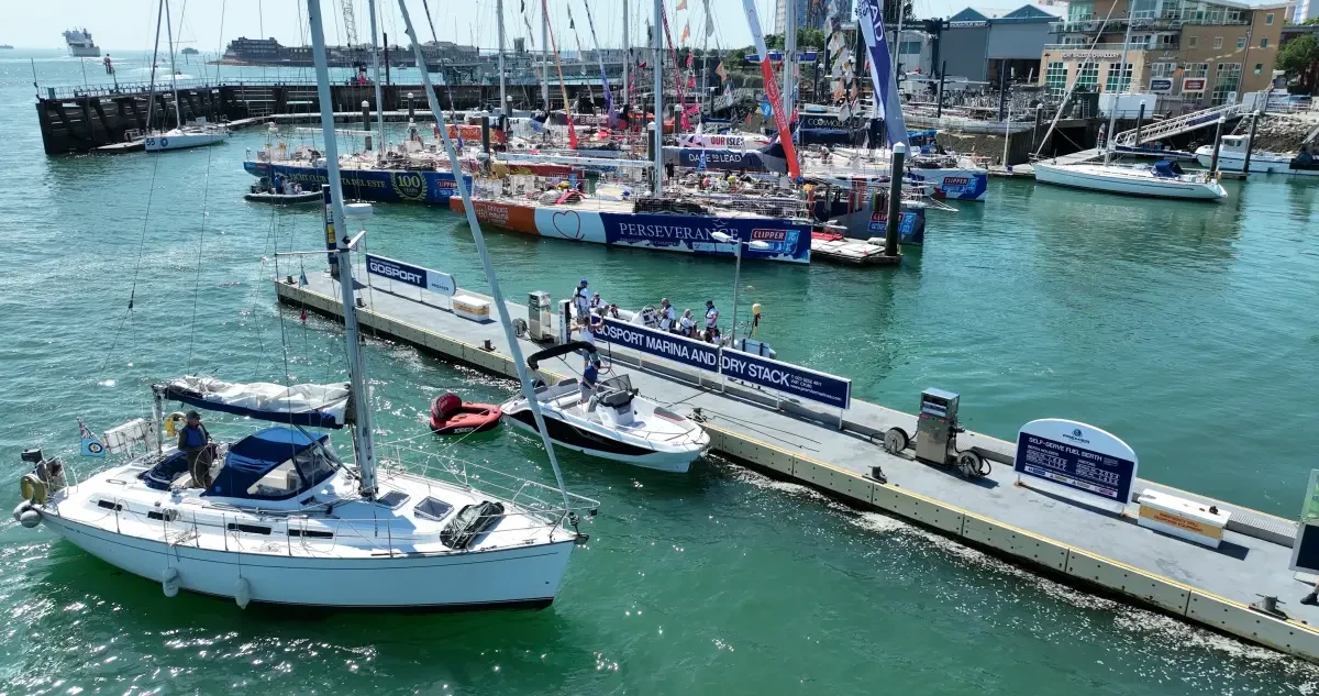 The fuel pontoon at Gosport Marina with boats moored alongside