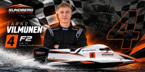 Jarno Vilmunen in the Sundberg Boat Racing Team graphic with his number 4 UIM F2 boat