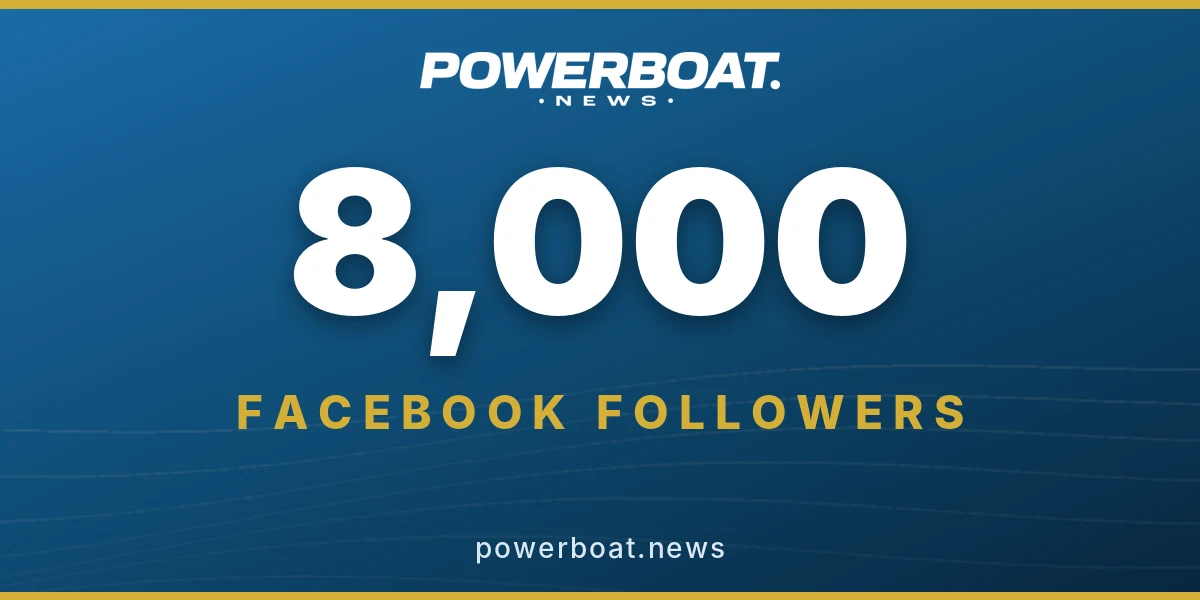 Powerboat News graphic marking 8,000 Facebook followers