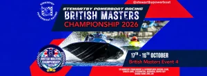 Stewartby Powerboat Racing British Masters Championship 2026 banner for the 17-18 October event at Stewartby Lake